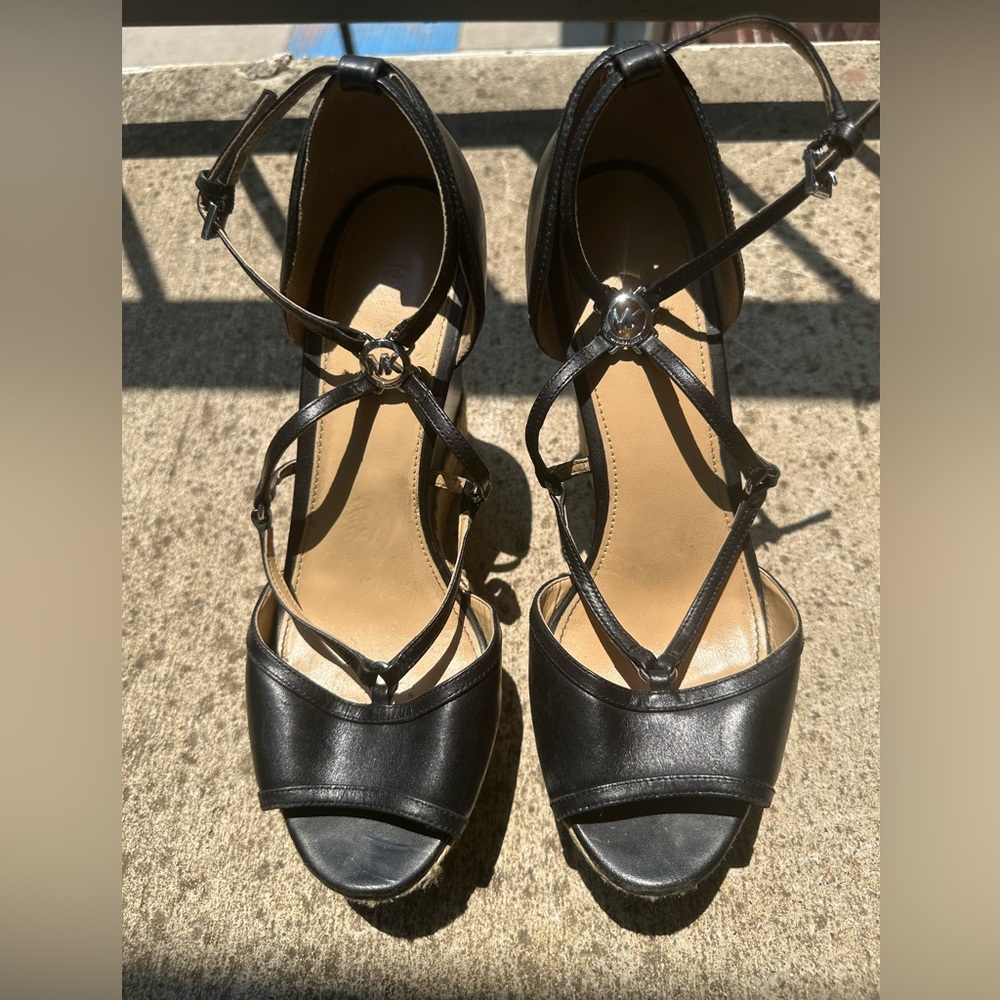 Michael Kors Black Strappy Wedge Sandals